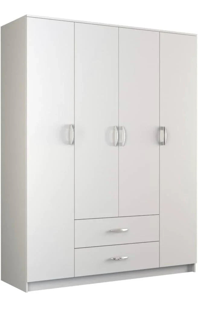 Super Cozy 4 Door Wardrobe White and Walnut with Mirror and Drawer