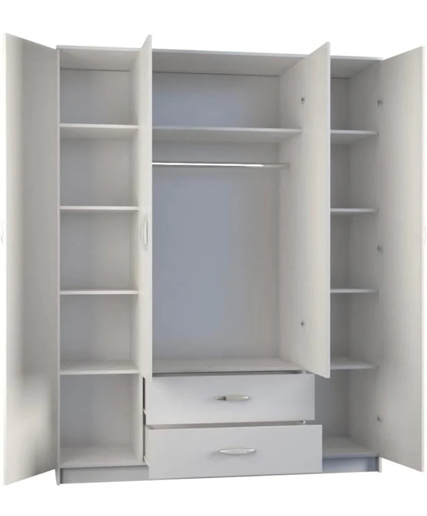 Super Cozy 4 Door Wardrobe White and Walnut with Mirror and Drawer