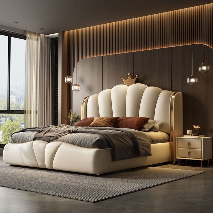 Royal Crest Upholstered Wooden Bed