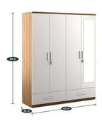 Super Cozy 4 Door Wardrobe White and Walnut with Mirror and Drawer