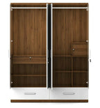 Super Cozy 4 Door Wardrobe White and Walnut with Mirror and Drawer