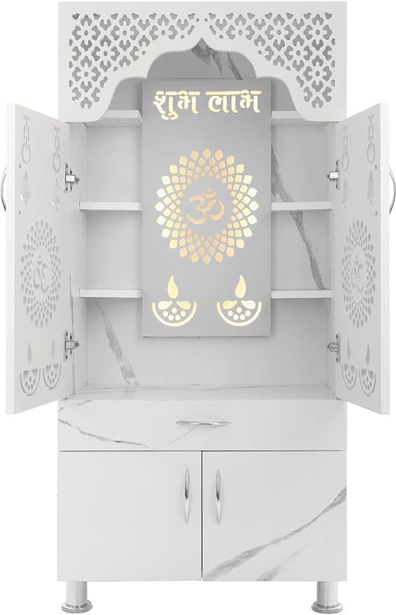 Thelifestyle Pooja Mandir for Home with Led Light Engineered Wood Home Temple (Height: 130, Pre-Assembled)