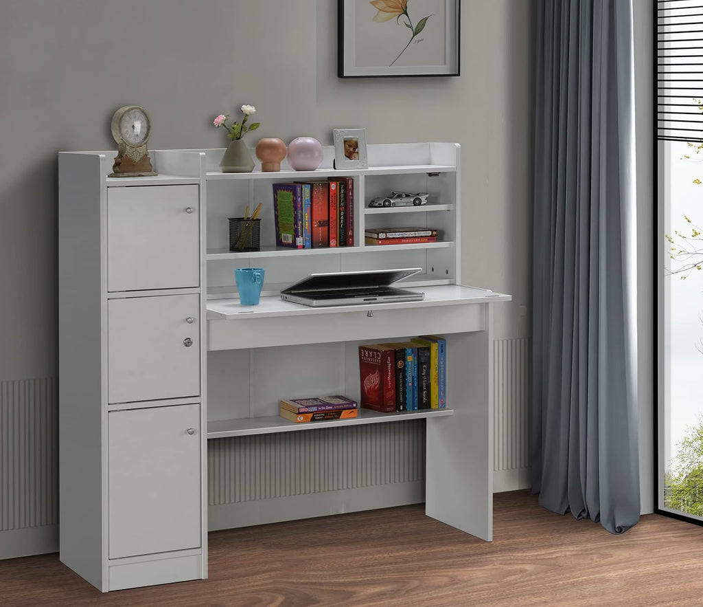 Plank Versa Engineered Wood Study Table and Office Desk (White)
