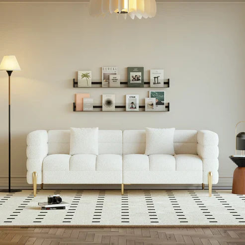 Boucle Fluted Sofa with Pillows