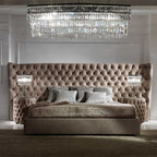 Button Upholstered Italian Bed with Extended Headboard