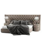 Button Upholstered Italian Bed with Extended Headboard