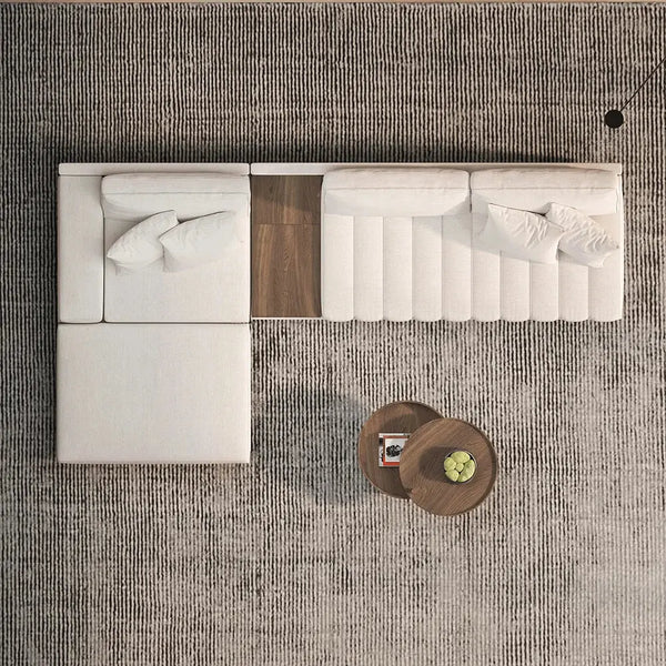 Cream L shape Sofa with Wooden Storage