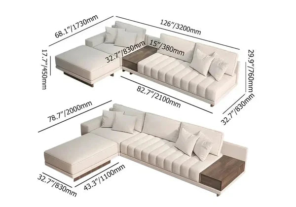 Cream L shape Sofa with Wooden Storage