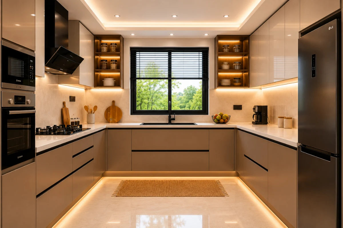 Hana luxury Laminated with Tinted Glass Modular Kitchen