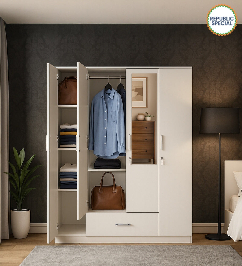Kenzou 4 Door Wardrobe With Mirror & Drawer
