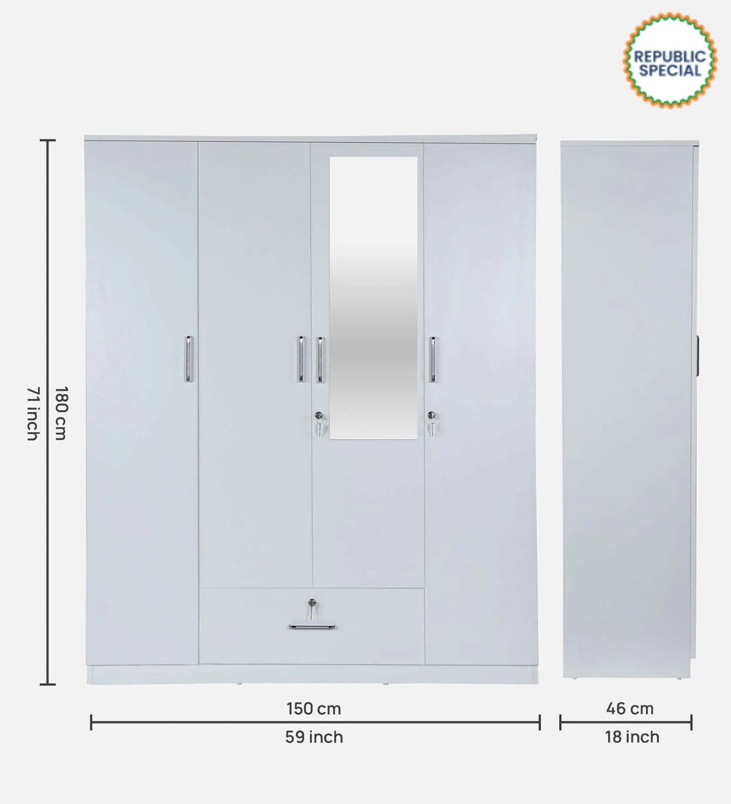 Kenzou 4 Door Wardrobe With Mirror & Drawer