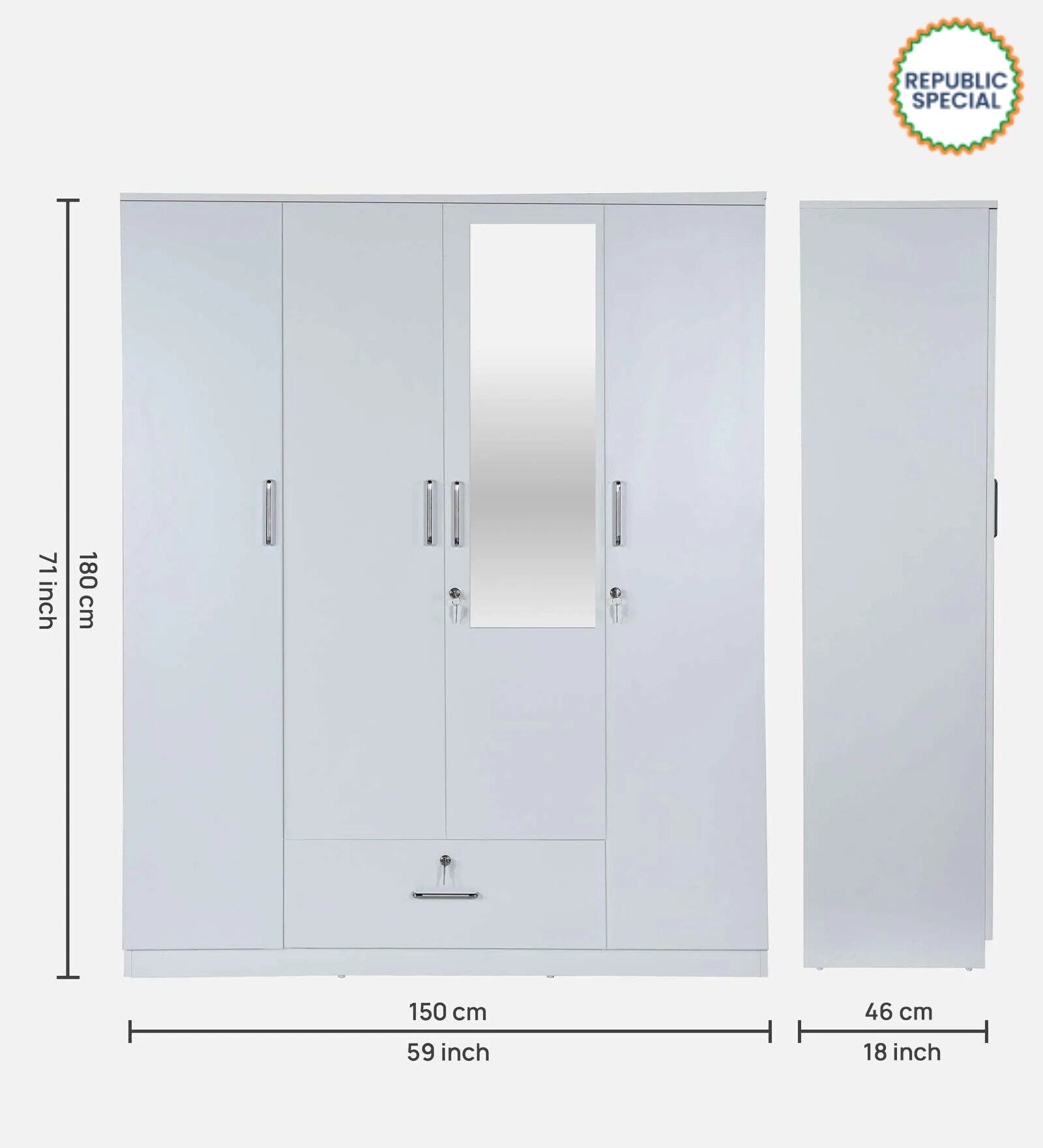 Kenzou 4 Door Wardrobe With Mirror & Drawer