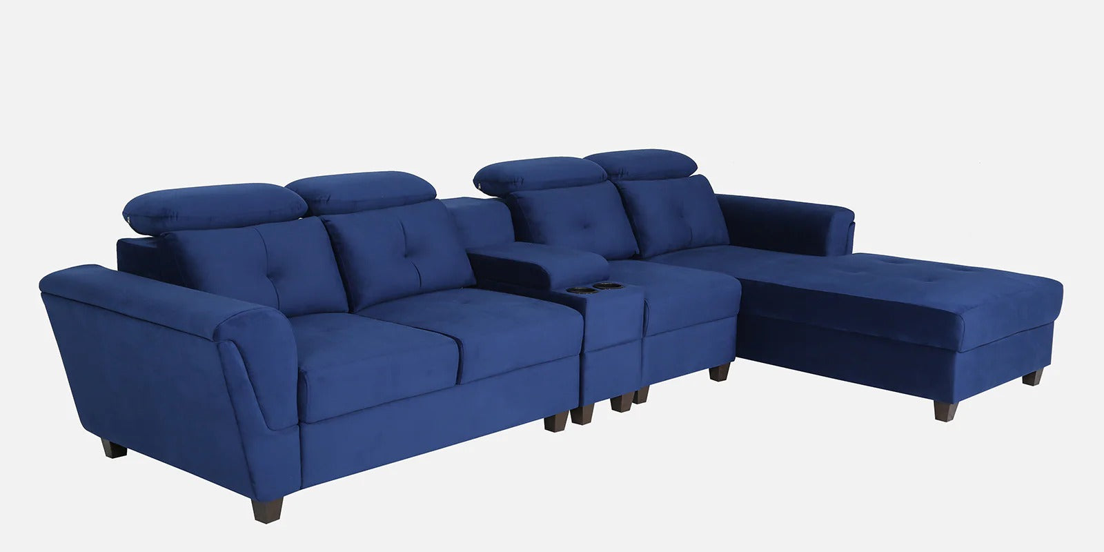 Impero Velvet LHS Sectional Sofa in Royal Blue Colour with Adjustable Headrest