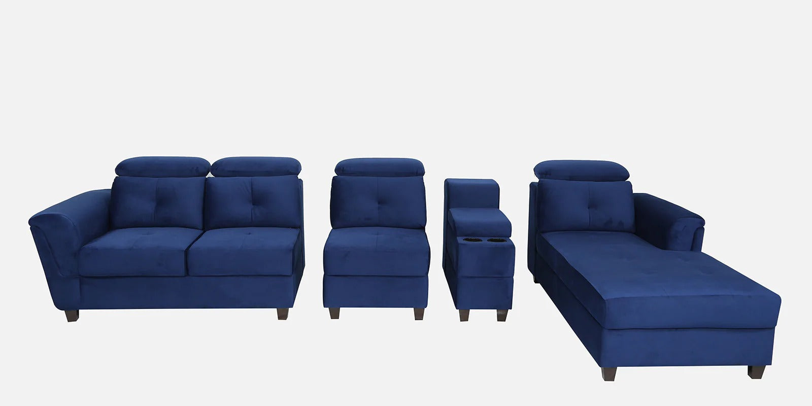 Impero Velvet LHS Sectional Sofa in Royal Blue Colour with Adjustable Headrest