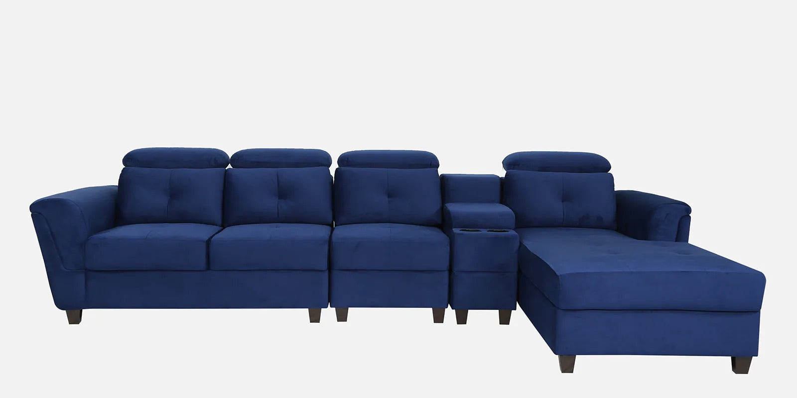 Impero Velvet LHS Sectional Sofa in Royal Blue Colour with Adjustable Headrest