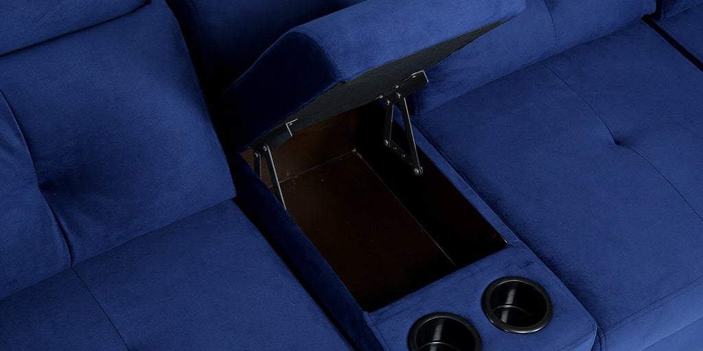 Impero Velvet LHS Sectional Sofa in Royal Blue Colour with Adjustable Headrest