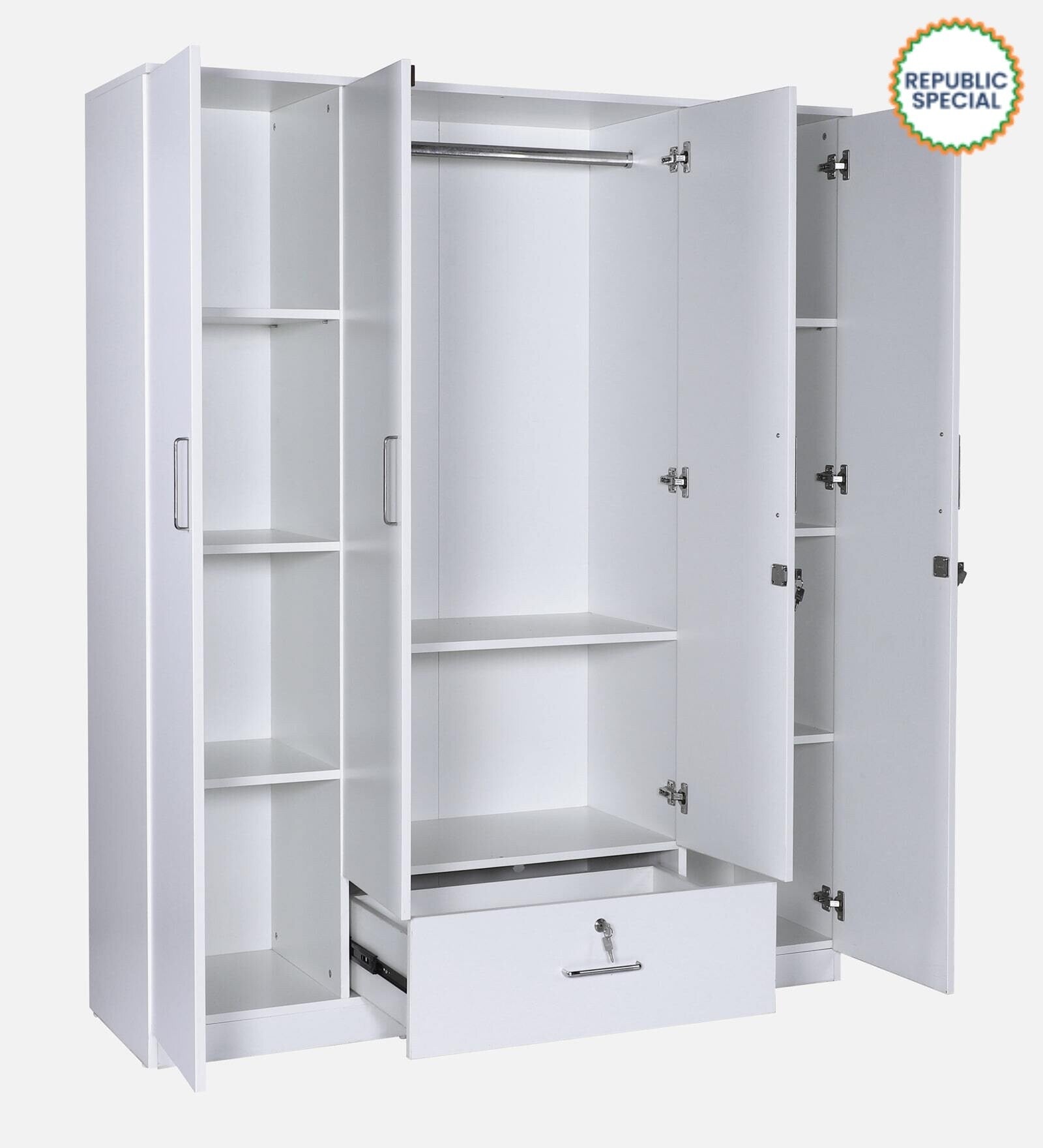 Kenzou 4 Door Wardrobe With Mirror & Drawer