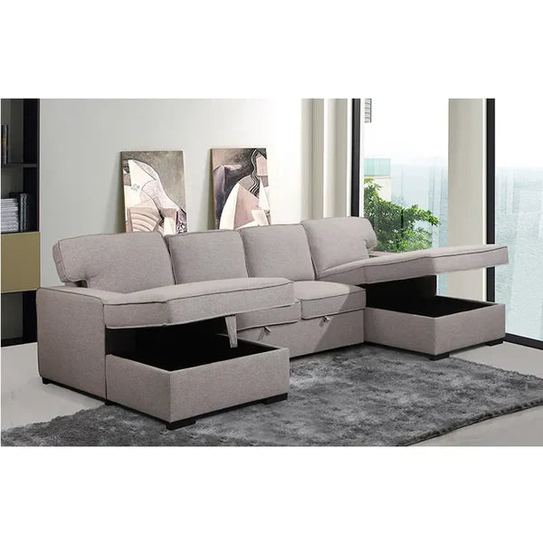 Sleek Modern U-Shaped Sectional Sofa Cum Bed
