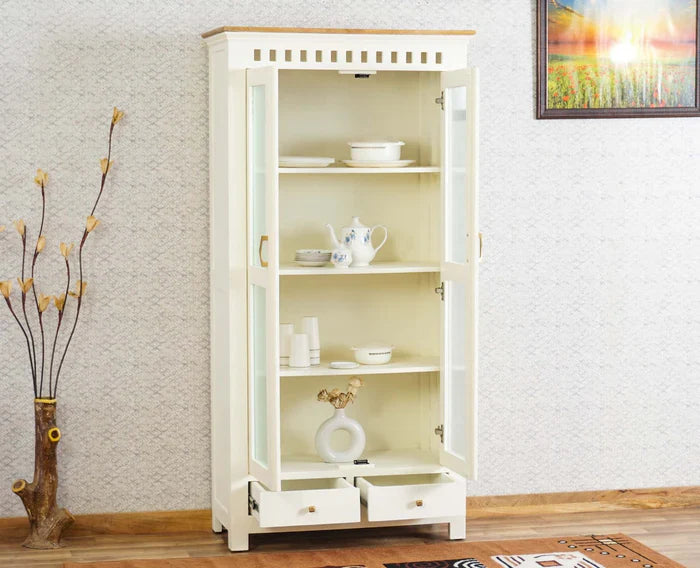 Solid Wood Kitchen Crockery Cabinet Two Door Two Drawers