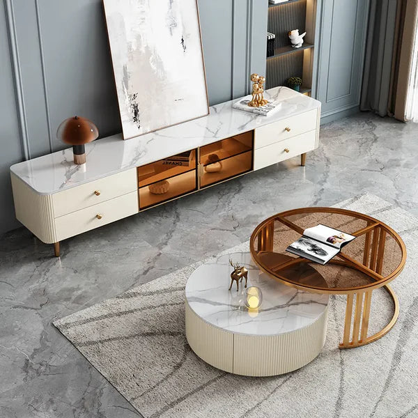 White Marble Majesty TV Unit and Centre Table Set
