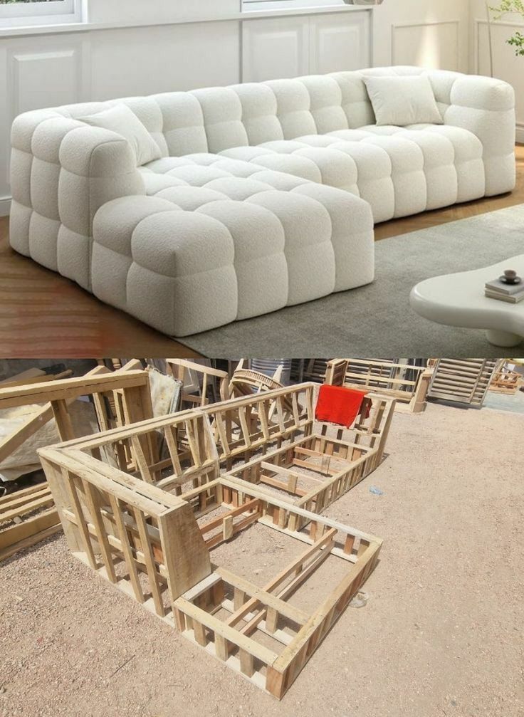 Softy Puff L-Shap Sofa set for Livingroom Office (Beige, Right L shape in cm: 70H x 103D x 170D x300W)