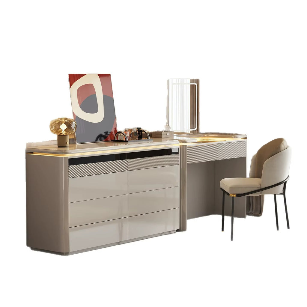 Luxurious Light Luxury and High-end Style Adjustable Dressing Table Chest Drawers Integrated Bedroom Bed Makeup Table