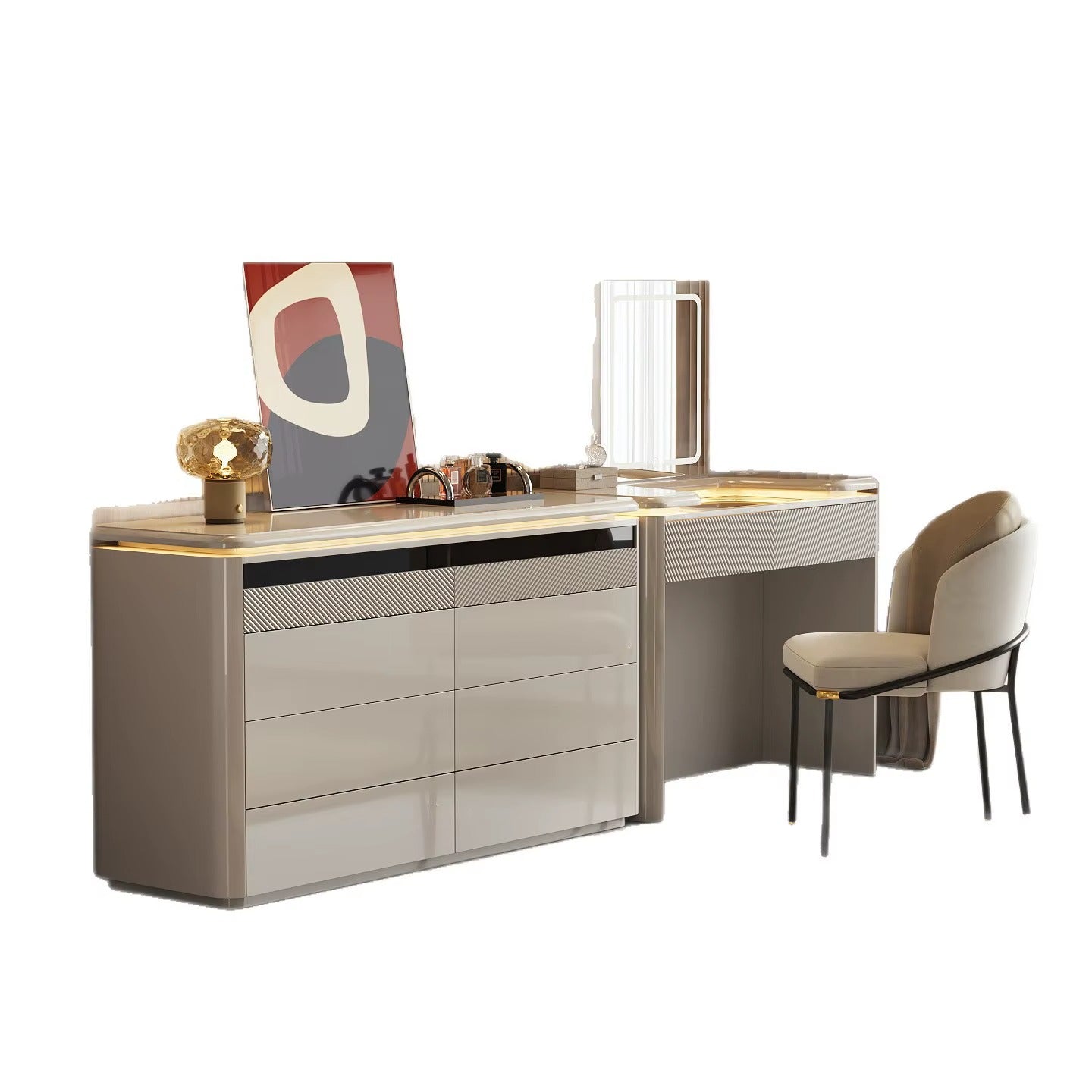 Luxurious Light Luxury and High-end Style Adjustable Dressing Table Chest Drawers Integrated Bedroom Bed Makeup Table