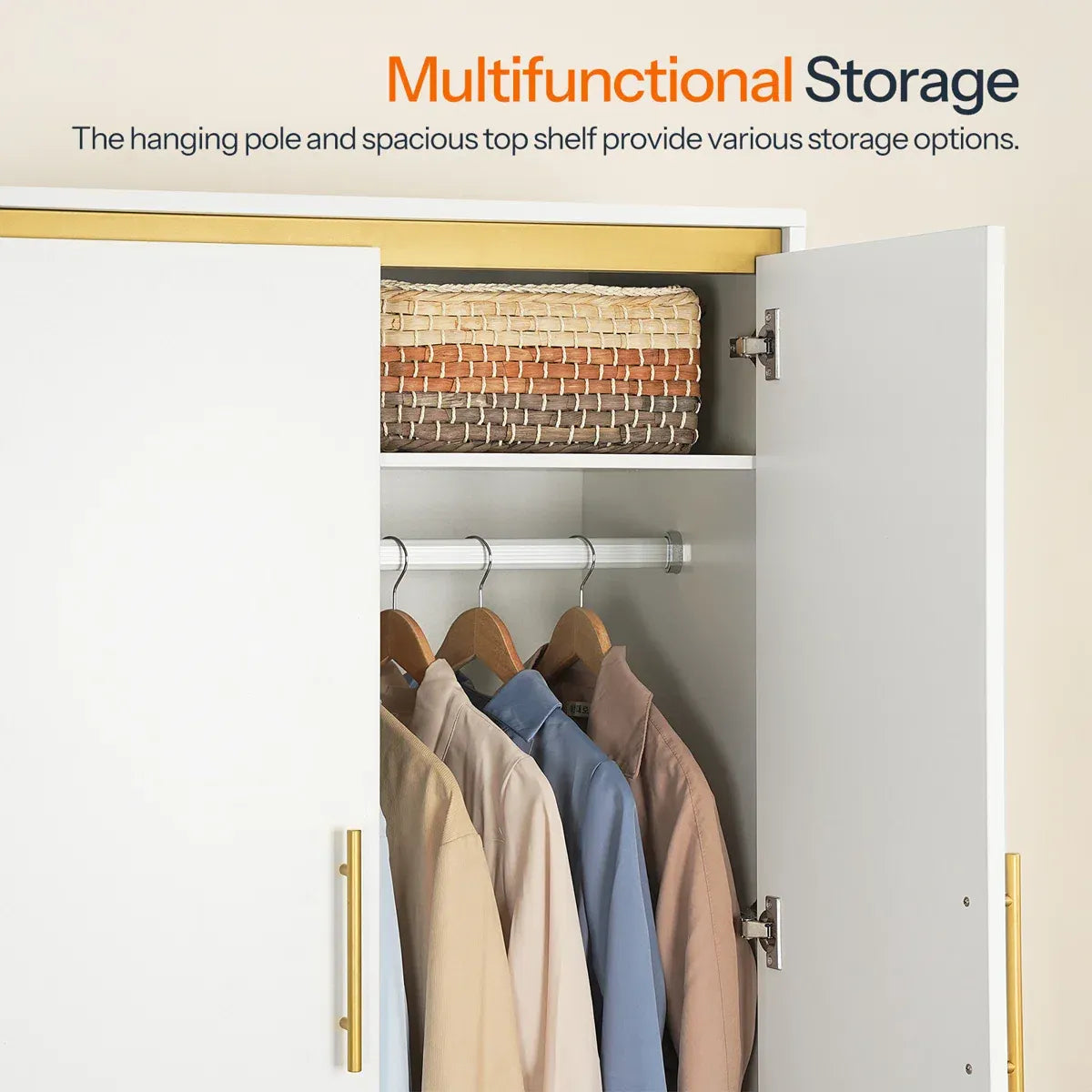 2-Door 66.9" H Armoire Wardrobe with Hanging Rod & 2 Drawers