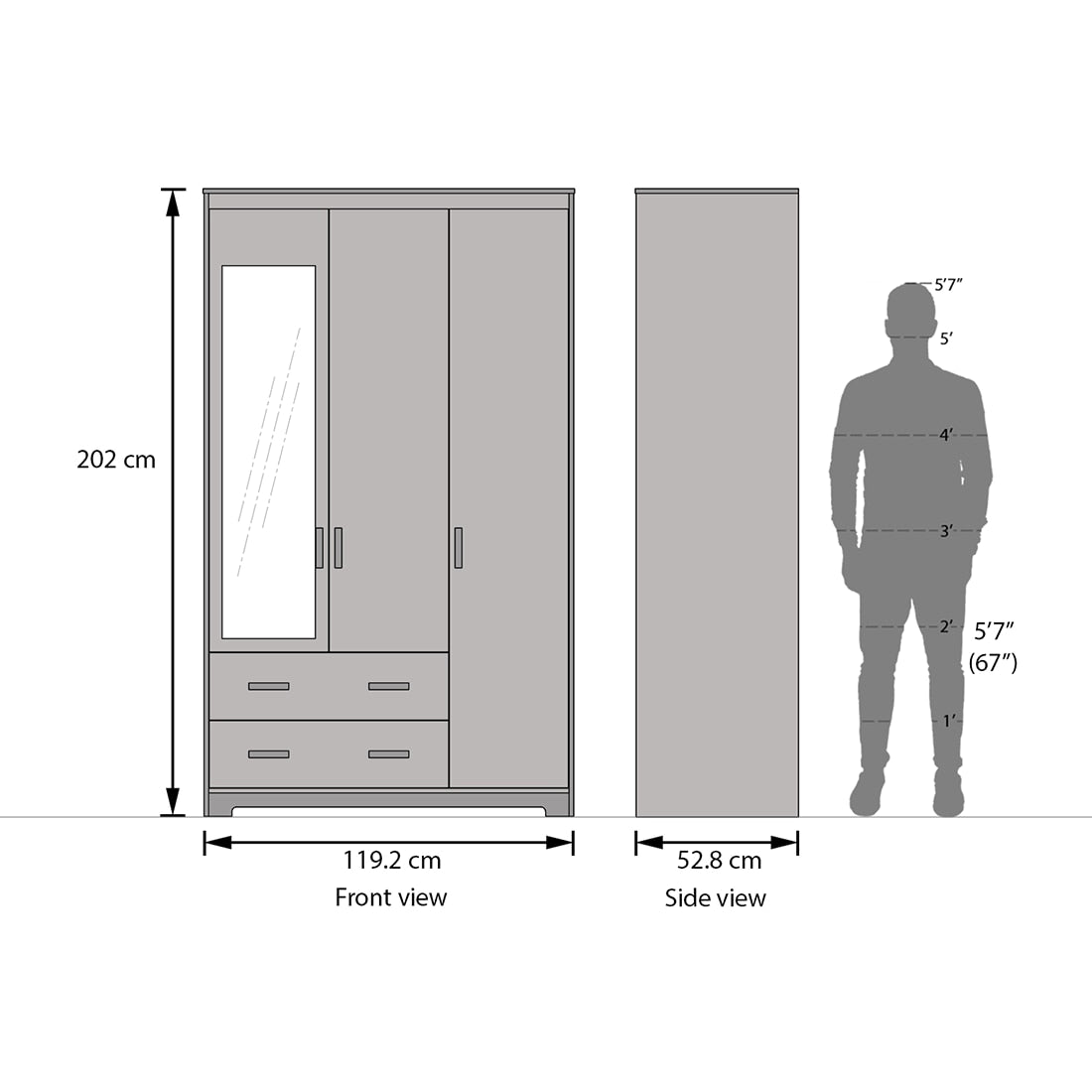 Miller 3 Door Wardrobe With Mirror & Lock