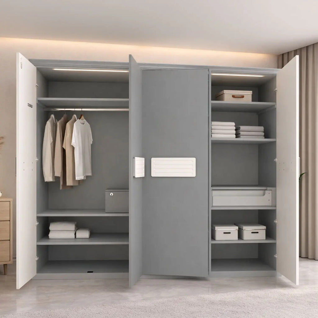 KSHOMESTOREE Engineered Wood 4 Door Wardrobe (Finish Color - White & Grey, Pre-assembled)
