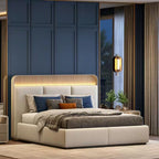 Valeria Engineered Wood Queen Size Bed with Hydraulic Storage Bed in Beige Finish