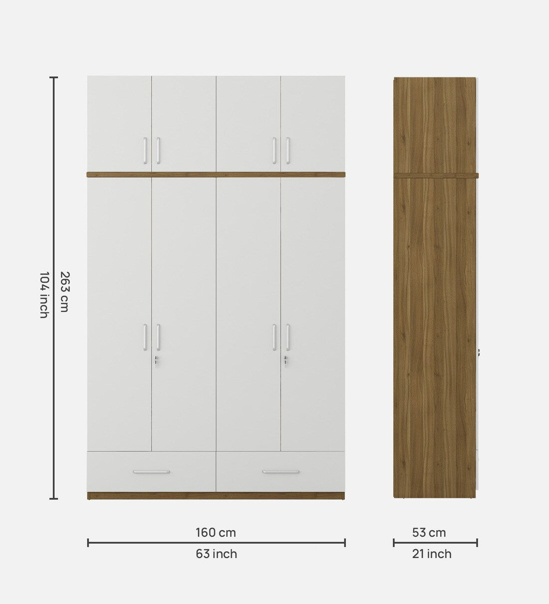 Kosmo Apex 4 Door Wardrobe With Loft In Frosty White Finish With Locker & Drawer