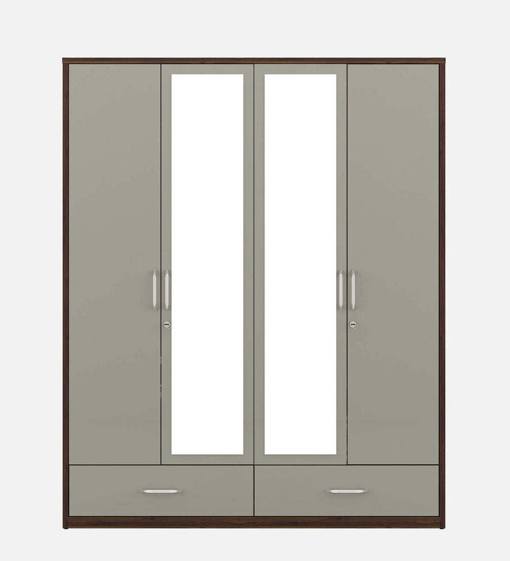 Kosmo Pristine 4 Door Wardrobe With Mirror In Lyon Walnut & Hg Cashmere Finish With Drawer & Locker