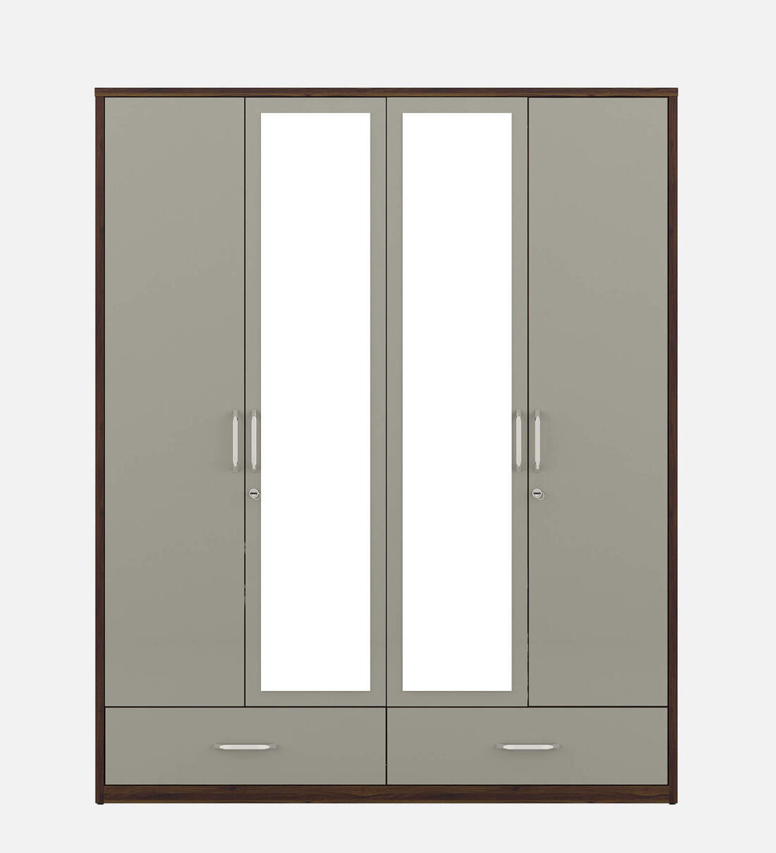 Kosmo Pristine 4 Door Wardrobe With Mirror In Lyon Walnut & Hg Cashmere Finish With Drawer & Locker