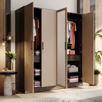 Cashmere Plus 4 Door Wardrobe with 4 Shelves, 2 Drawers, Mirror & 2 Hanging Areas (Wyoming Maple & Frappe)