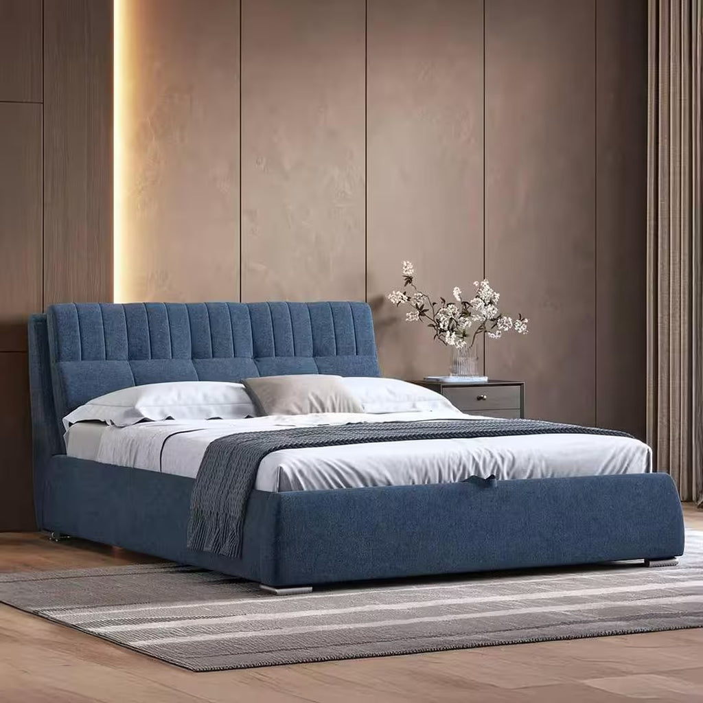 Stanhope Upholstered Hydraulic Storage Queen Size Bed In Baltic Blue Colour