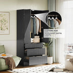 Contemporary 2-Door Solid Wood Wardrobe with Large Drawers and Hidden Storage