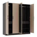 Cashmere Plus 4 Door Wardrobe with 4 Shelves, 2 Drawers, Mirror & 2 Hanging Areas (Wyoming Maple & Frappe)