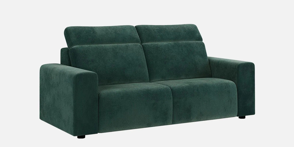 Emma Corduroy Velvet 3 Seater Sofa With Adjustable Headrests In Deep Green Color