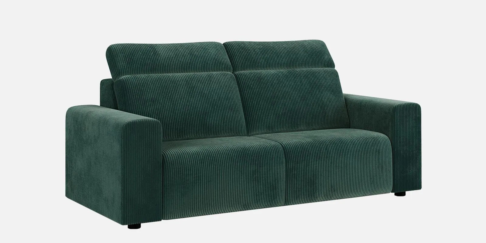 Emma Corduroy Velvet 3 Seater Sofa With Adjustable Headrests In Deep Green Color