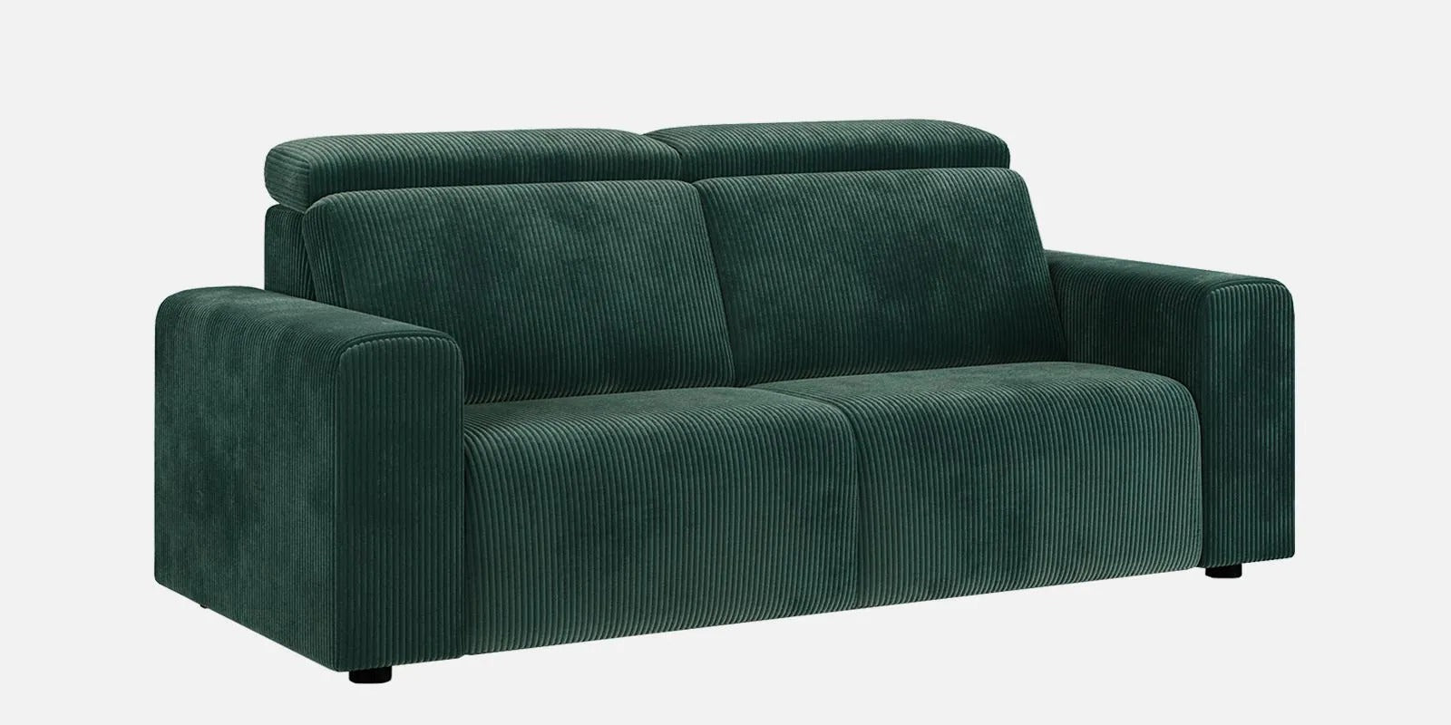 Emma Corduroy Velvet 3 Seater Sofa With Adjustable Headrests In Deep Green Color