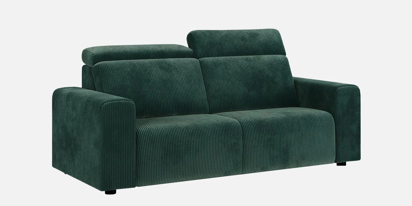 Emma Corduroy Velvet 3 Seater Sofa With Adjustable Headrests In Deep Green Color