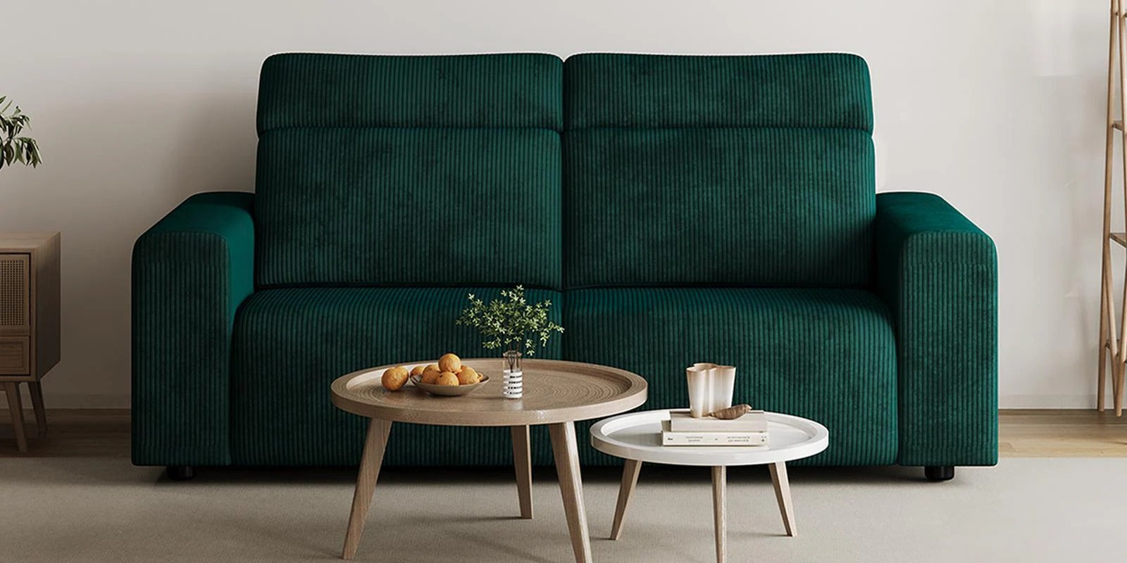 Emma Corduroy Velvet 3 Seater Sofa With Adjustable Headrests In Deep Green Color