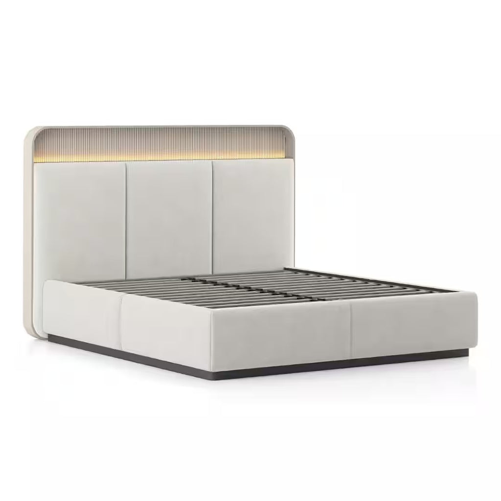 Valeria Engineered Wood Queen Size Bed with Hydraulic Storage Bed in Beige Finish