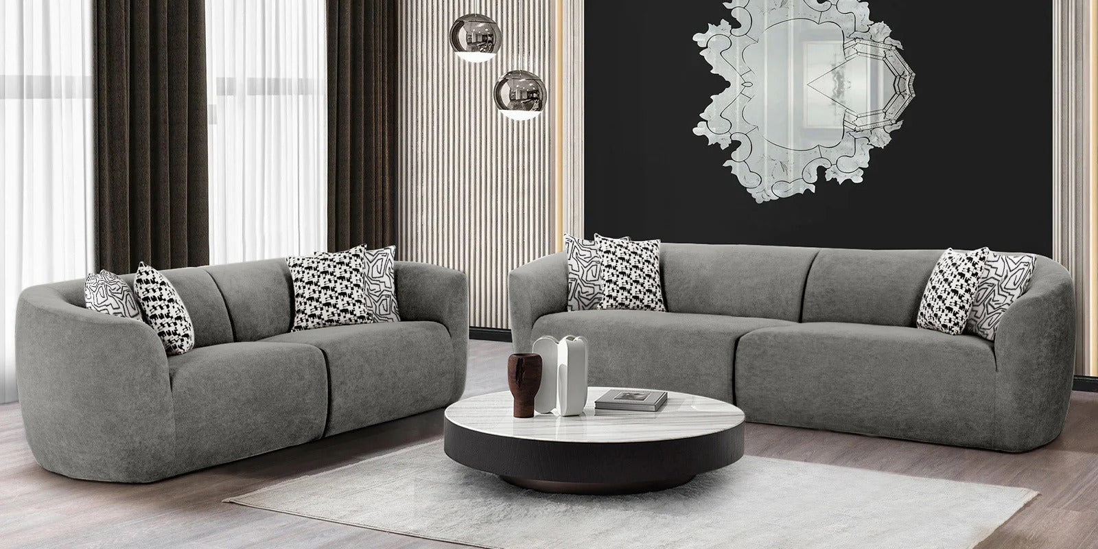 Palm Spring Fabric 4 Seater Sofa in Dark Grey Colour