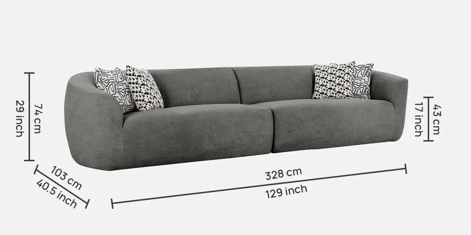 Palm Spring Fabric 4 Seater Sofa in Dark Grey Colour