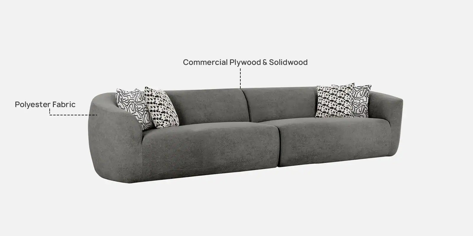 Palm Spring Fabric 4 Seater Sofa in Dark Grey Colour