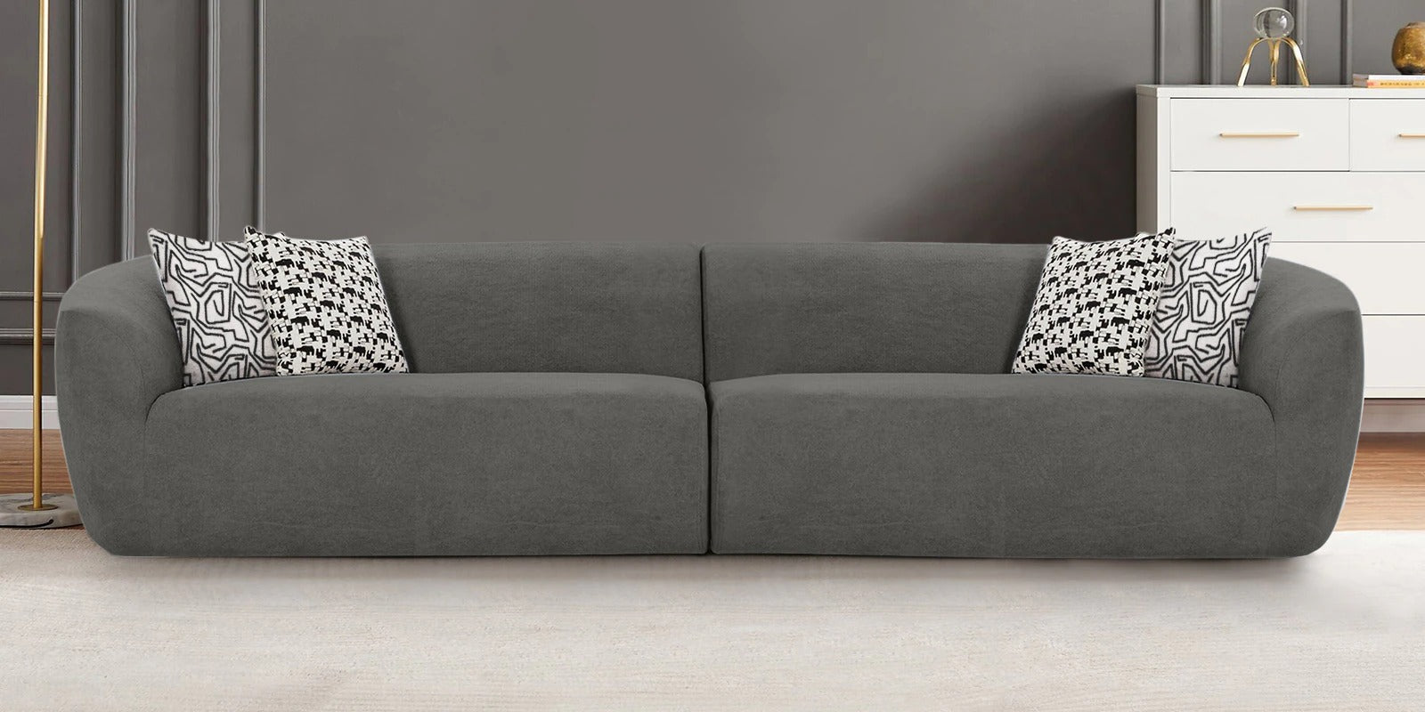 Palm Spring Fabric 4 Seater Sofa in Dark Grey Colour