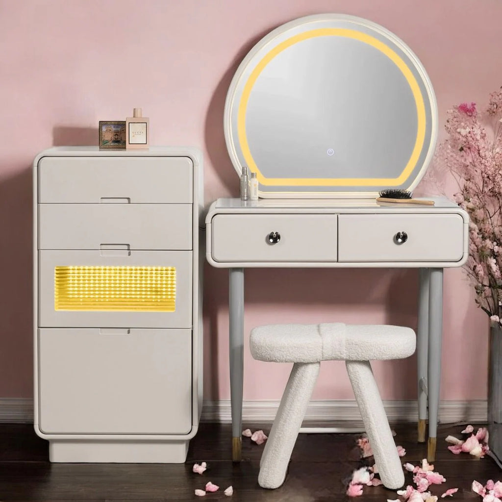 Mystic Meridian Dressing Table & Vanity Set With Mirror & Poof Chair