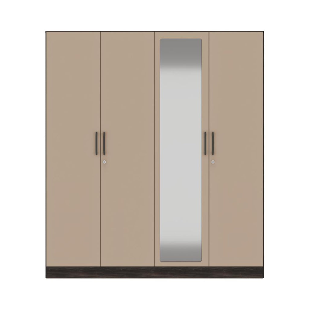Cashmere Plus 4 Door Wardrobe with 4 Shelves, 2 Drawers, Mirror & 2 Hanging Areas (Wyoming Maple & Frappe)